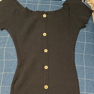 Derek Heart Black Ribbed Dress with Button Accents